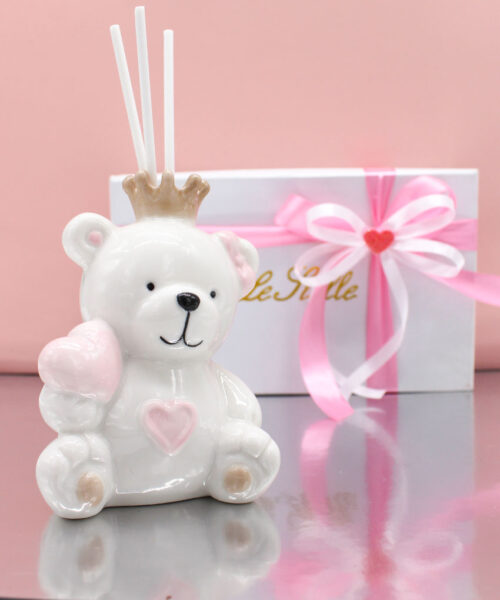 Bomboniera Profumatore Orsetto Rosa in Porcellana – Completo di Confezione