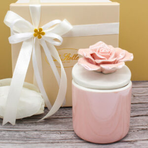 Candela in scatola di porcellana rosa con astuccio – Bomboniera elegante per ogni evento