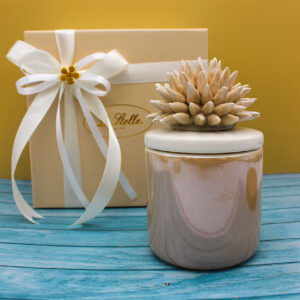 candela porcellana beige corallo bomboniera