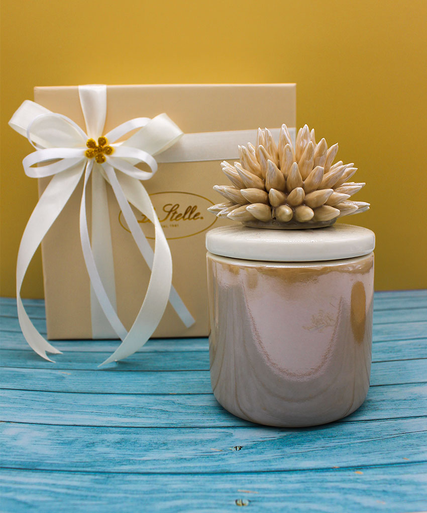 candela porcellana beige corallo bomboniera