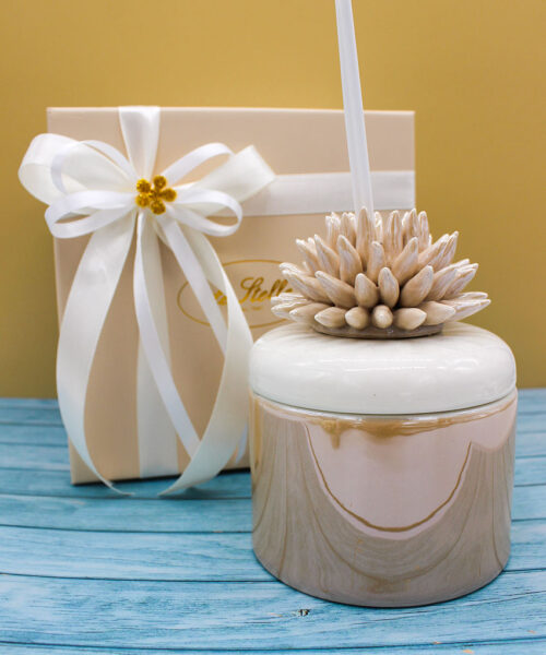 Profumatore corallo porcellana beige 8,5×8,5xh.11,5 cm completo di confezione