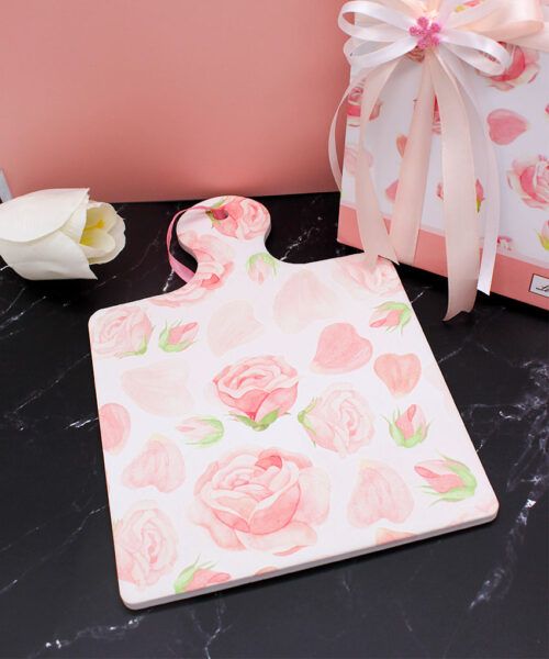 Bomboniera Tagliere con Rose in Ceramica – 17×24 cm – Completa di confezione