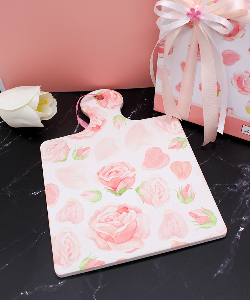 Bomboniera Tagliere con Rose in Ceramica – 17×24 cm – Completa di confezione