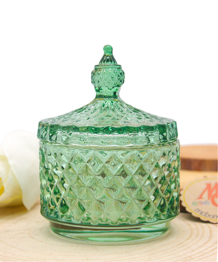 Bomboniera Scatola in Vetro Verde Dorothy diam. 8,5 x h 11 cm | MC Bomboniere