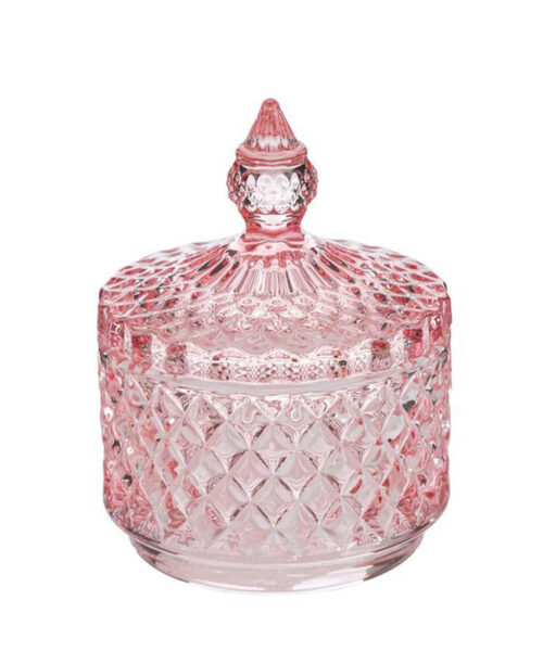 Bomboniera Scatola in Vetro Rosa Dorothy diam. 8,5 x h 11 cm