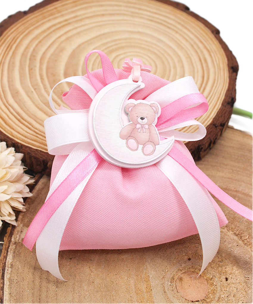Bomboniera Appendino Luna Orsetto Rosa – Nascita e Battesimo | MC Bomboniere