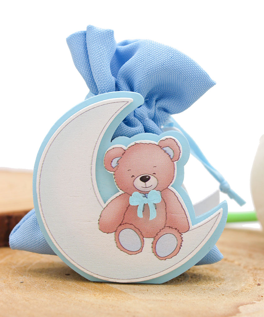 Bomboniera Porta Sacchetto Luna Orsetto Celeste – Nascita e Battesimo | MC Bomboniere