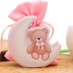 Bomboniera Porta Sacchetto Luna Orsetto Rosa – Nascita e Battesimo | MC Bomboniere