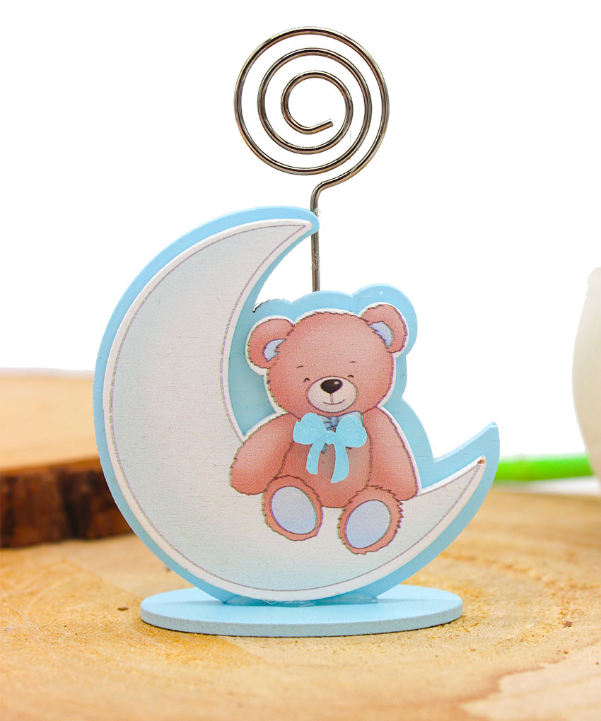 Bomboniera Segnaposto Legno Luna con Orsetto Celeste – 6,5×2,5×h9 cm