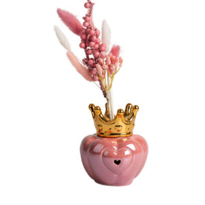 Profumatore corona rosa perlato in porcellana con led e corona oro – 9x10,5 cm