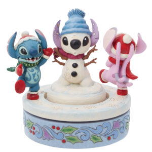 Statuetta Stitch & Angel – Costruiscono un Pupazzo di Neve (rotante) – Disney Traditions