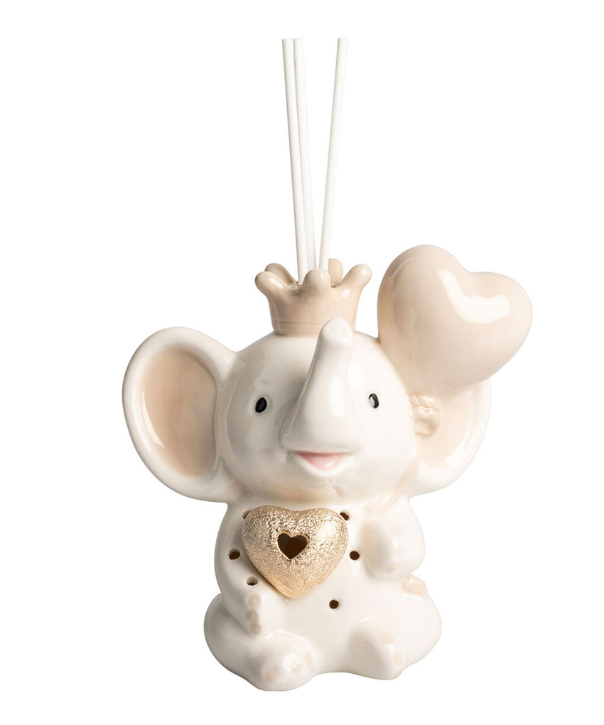 PROFUMATORE ELEFANTE GRANDE IN PORCELLANA CON LED – Bomboniera Completa di Confezione