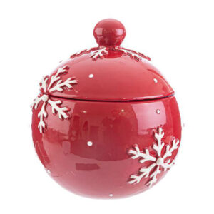 Scatola Ceramica Rossa con Fiocchi di Neve – Articolo Natalizio 14×16 cm
