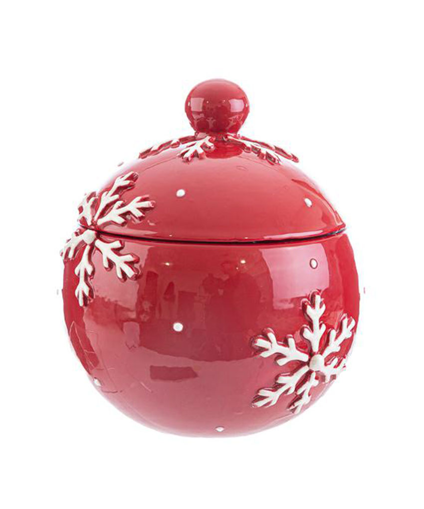 Scatola Ceramica Rossa con Fiocchi di Neve – Articolo Natalizio 14×16 cm