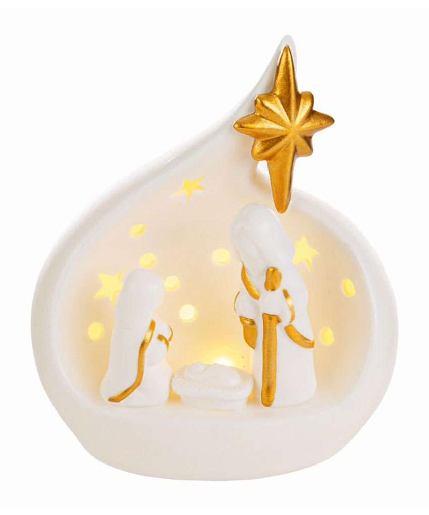 Presepe in porcellana con luci LED – Decorazione natalizia elegante