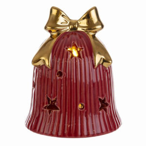 Campana Fiocco LED in Ceramica Rossa – Decorazione natalizia luminosa