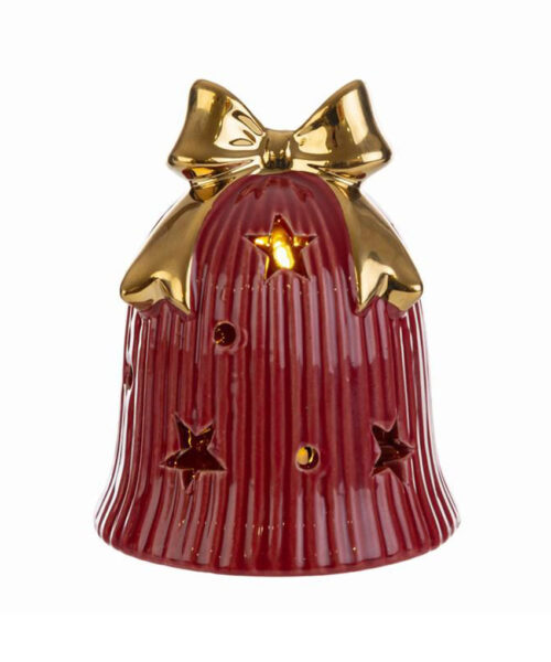 Campana Fiocco LED in Ceramica Rossa – Decorazione natalizia luminosa
