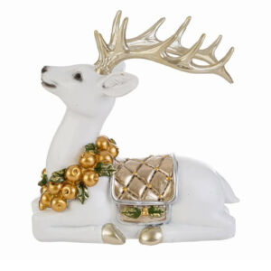 Renna natalizia bianca in resina 14×6,5×h.14,5 cm – MC Bomboniere