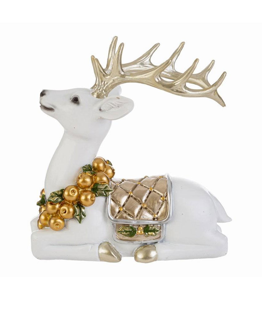 Renna natalizia bianca in resina 14×6,5×h.14,5 cm – MC Bomboniere