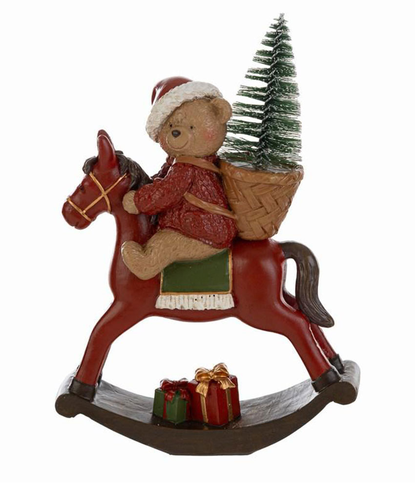 Cavalluccio orsetto natalizio in resina 12x4xh.17,5 cm – MC Bomboniere