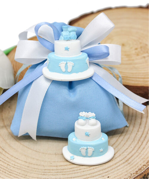 Magnete Torta Baby Celeste 5 cm – Bomboniera Nascita e Battesimo