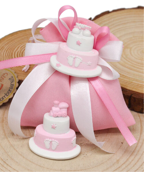 Magnete Torta Baby Rosa 5 cm – Bomboniera Nascita e Battesimo