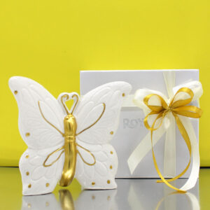 CER4066 – FARFALLA IN PORCELLANA BIANCO E ORO – Bomboniera Completa di Confezione