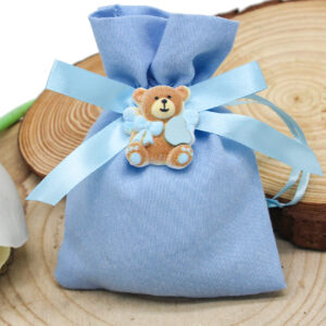 K236-C – SACCHETTINO CELESTE CON ORSETTO – Bomboniera Completa di Confezione