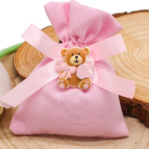 236-R – SACCHETTINO ROSA CON ORSETTO – Bomboniera Completa di Confezione