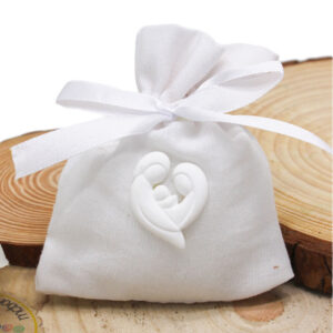 K4036 – BUSTINA SACCHETTINO CON SACRA FAMIGLIA BIANCA – Bomboniera Completa di Confezione