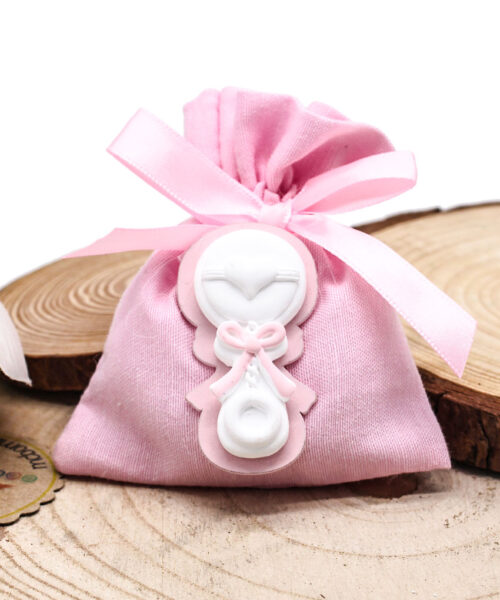 SACCHETTINO ROSA CON SONAGLINO – Bomboniera Completa di Confezione