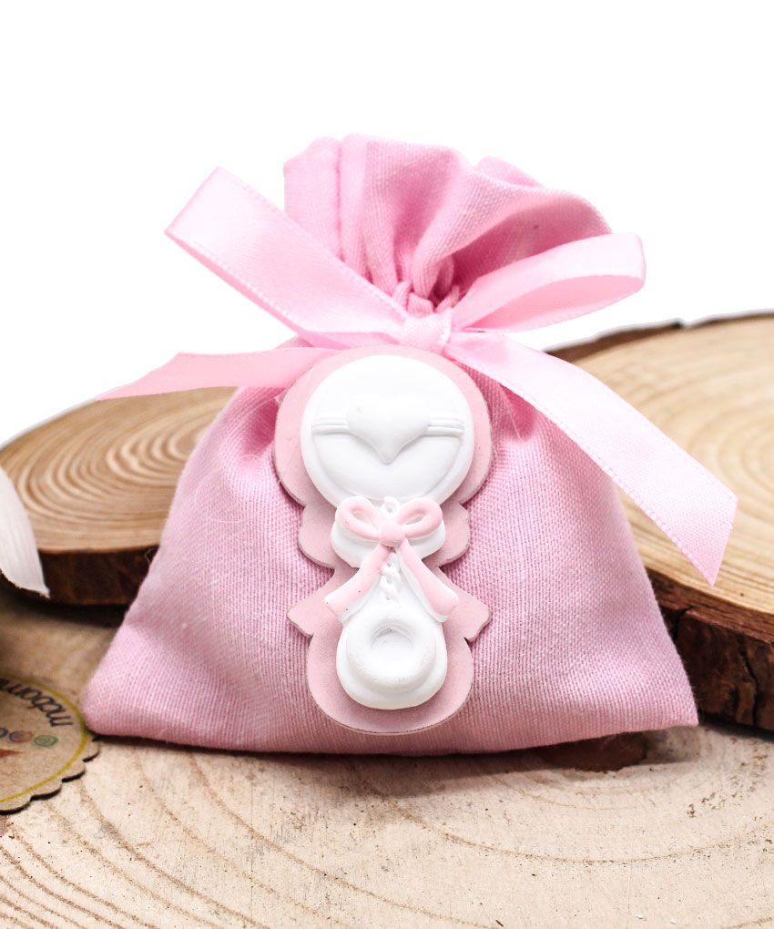 SACCHETTINO ROSA CON SONAGLINO – Bomboniera Completa di Confezione