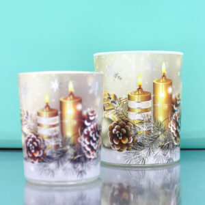 BICCHIERE CON CANDELA PROFUMATA – DECORO CANDELE BIANCO (Vaniglia)