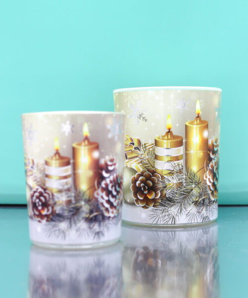 BICCHIERE CON CANDELA PROFUMATA – DECORO CANDELE BIANCO (Vaniglia)