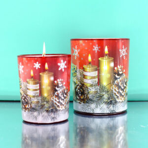 BICCHIERE CON CANDELA PROFUMATA – DECORO CANDELE ROSSE (Vaniglia)