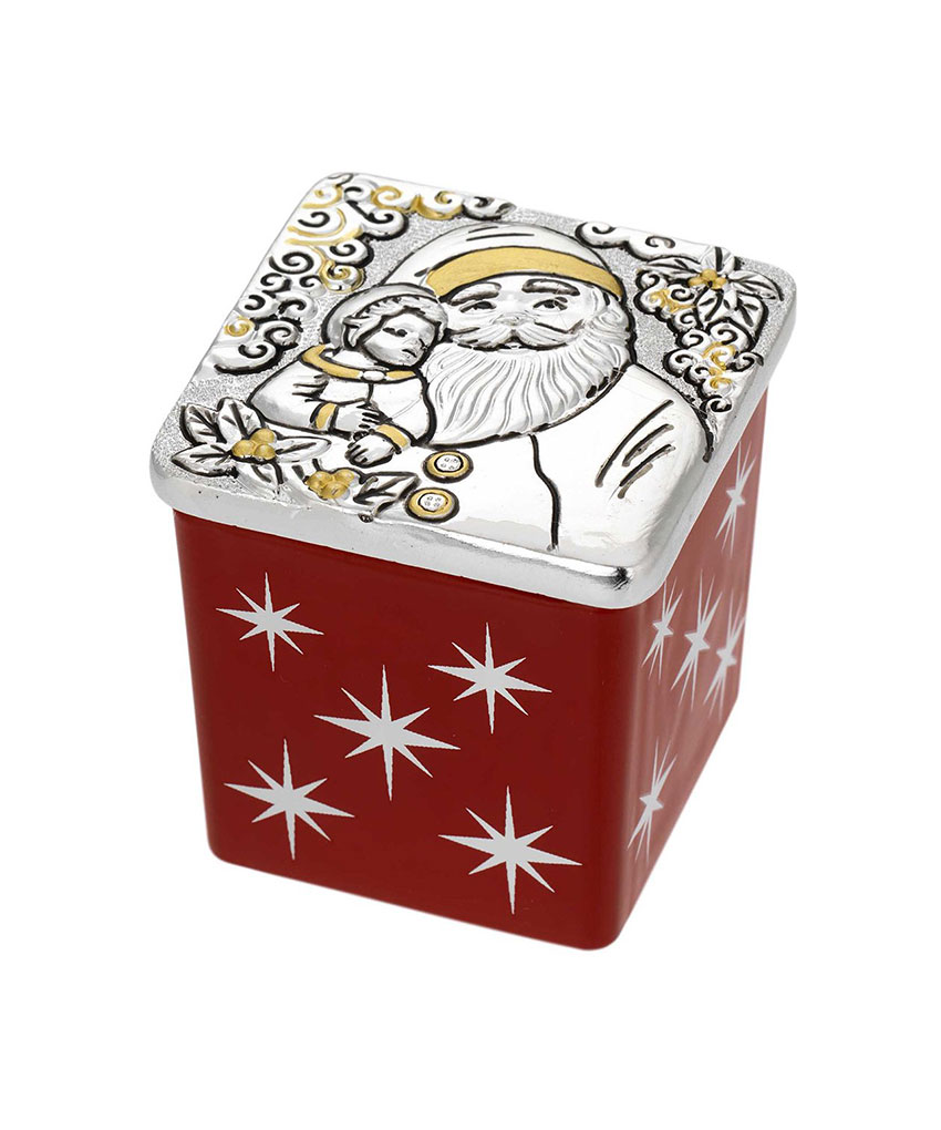 Vasetto Candela Profumata 50×50 50 gr con Coperchio Argentato – Decoro Babbo Natale