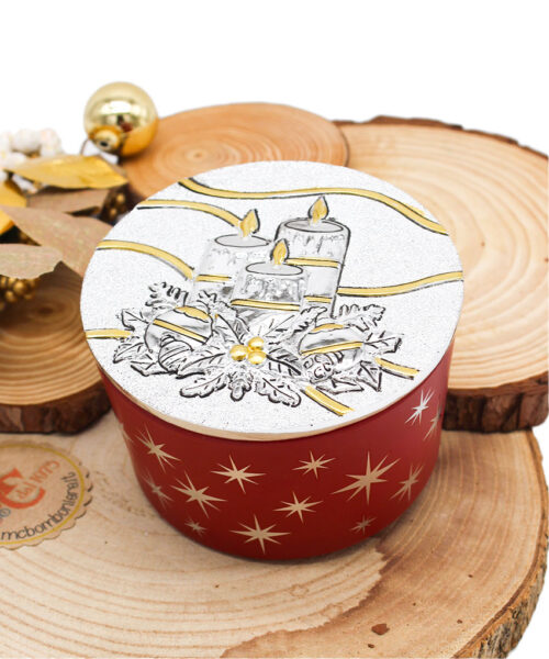 Vasetto Candela Profumata con decoro Candele Natalizie con coperchio argentato
