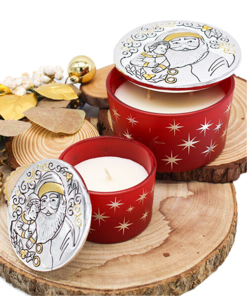 Vasetto Candela Profumata con Coperchio Argentato Babbo Natale – 200 g