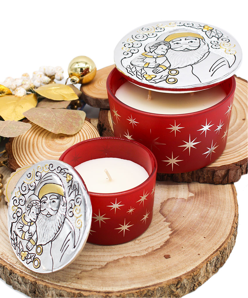 Vasetto Candela Profumata con Coperchio Argentato Babbo Natale – 200 g