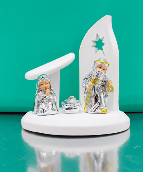 Presepe con Capanna e Soggetti Sacra Famiglia in Argento