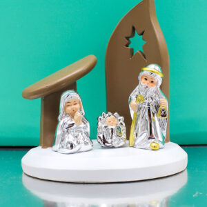 Presepe con Capanna Tortora e Soggetti Sacra Famiglia in Argento