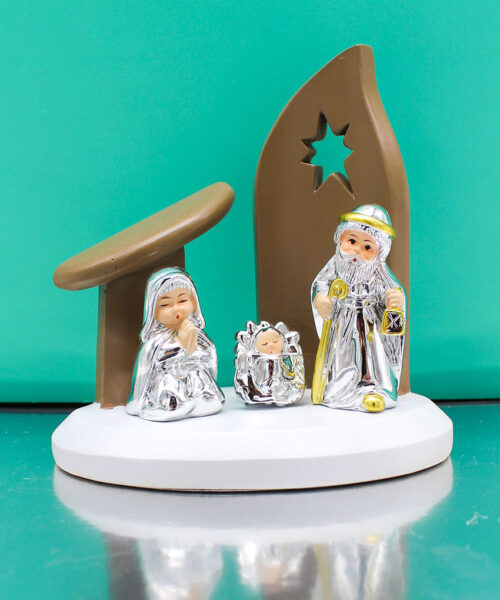 Presepe con Capanna Tortora e Soggetti Sacra Famiglia in Argento
