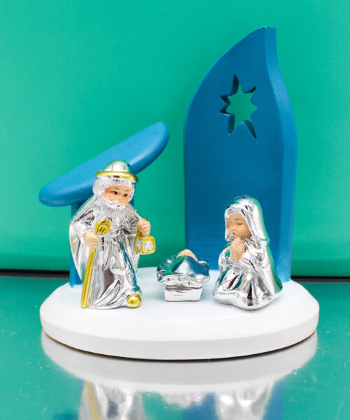 Presepe con Capanna Ottanio e Soggetti Sacra Famiglia in Argento