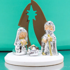 Presepe con Capanna Tortora e Soggetti Sacra Famiglia in Argento