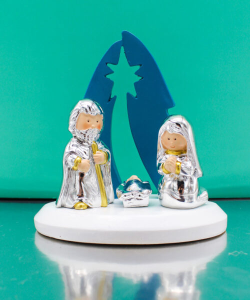 Presepe con Capanna Ottanio e Soggetti Sacra Famiglia in Argento