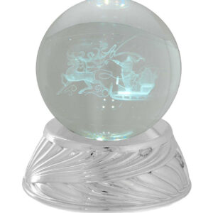 Sfera in Cristallo D.8 con Base Argento con LED – Babbo Natale