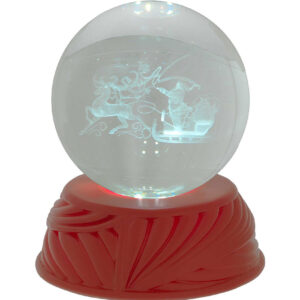Sfera in Cristallo con Base Rossa con LED – Babbo Natale