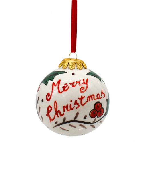 Pallina di Natale in Ceramica Dipinta a Mano - Merry Christmas