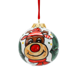 Pallina di Natale in Ceramica Dipinta a Mano - Renna Rudolph