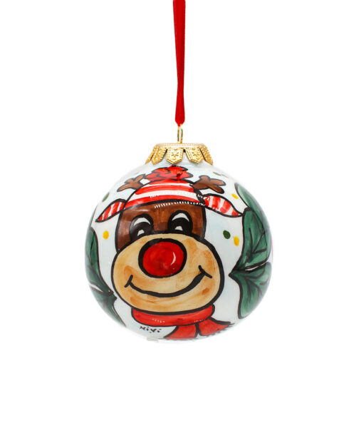 Pallina di Natale in Ceramica Dipinta a Mano - Renna Rudolph